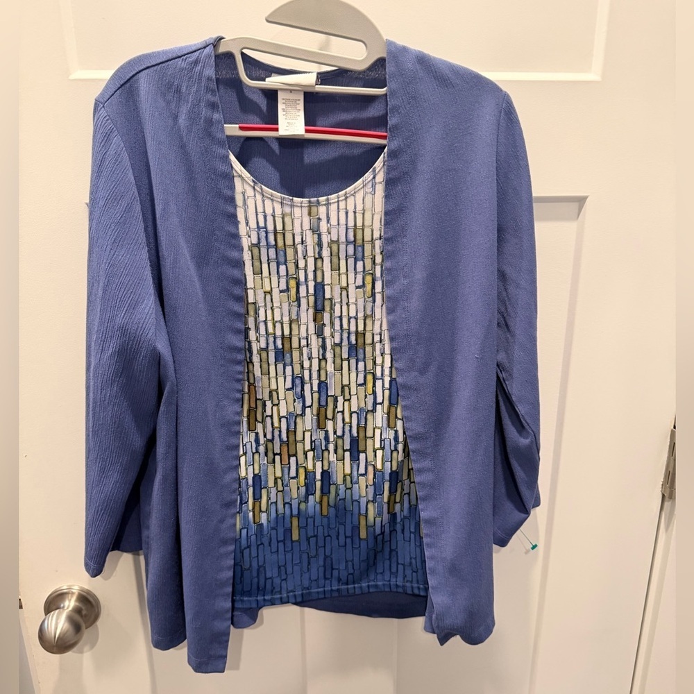 Alfred Dunner Layered Look Blue Top Women’s Small 3/4 Sleeve